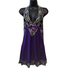 Lace Babydoll Halter Slip Dress Womens MED Lingerie Retro Sexy Club Goth Punk